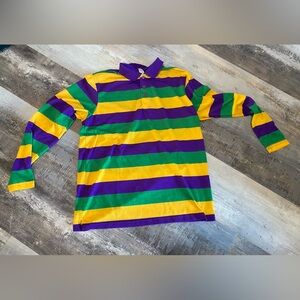 Mardi Gras long sleeve striped polo